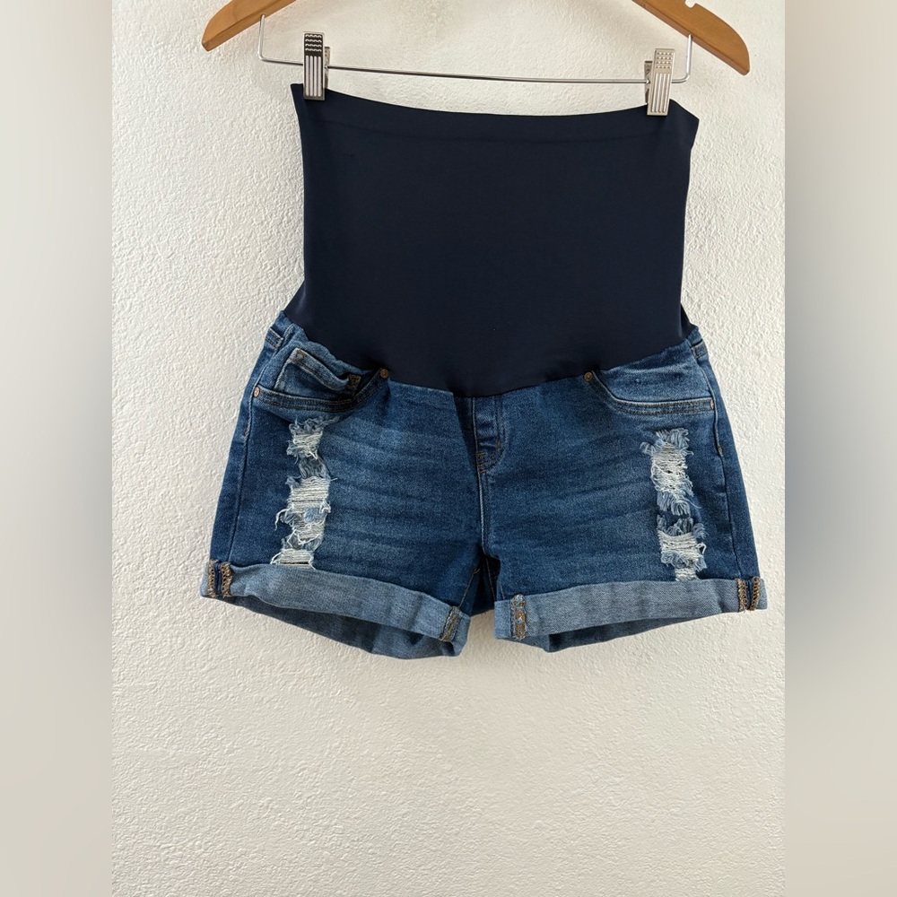Blue Savvy Maternity Distressed  blue Jean Shorts size L